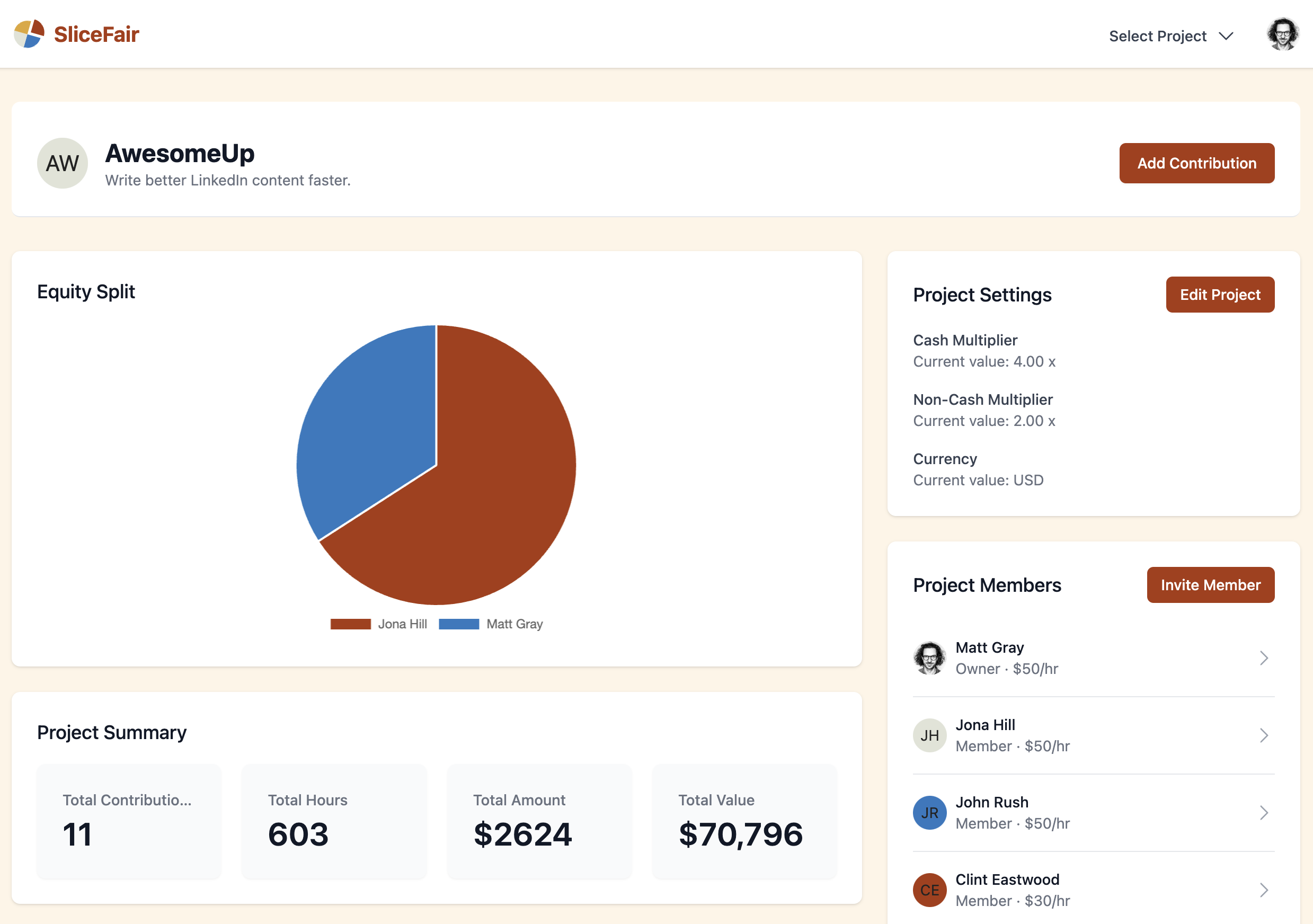 Equity management dashboard